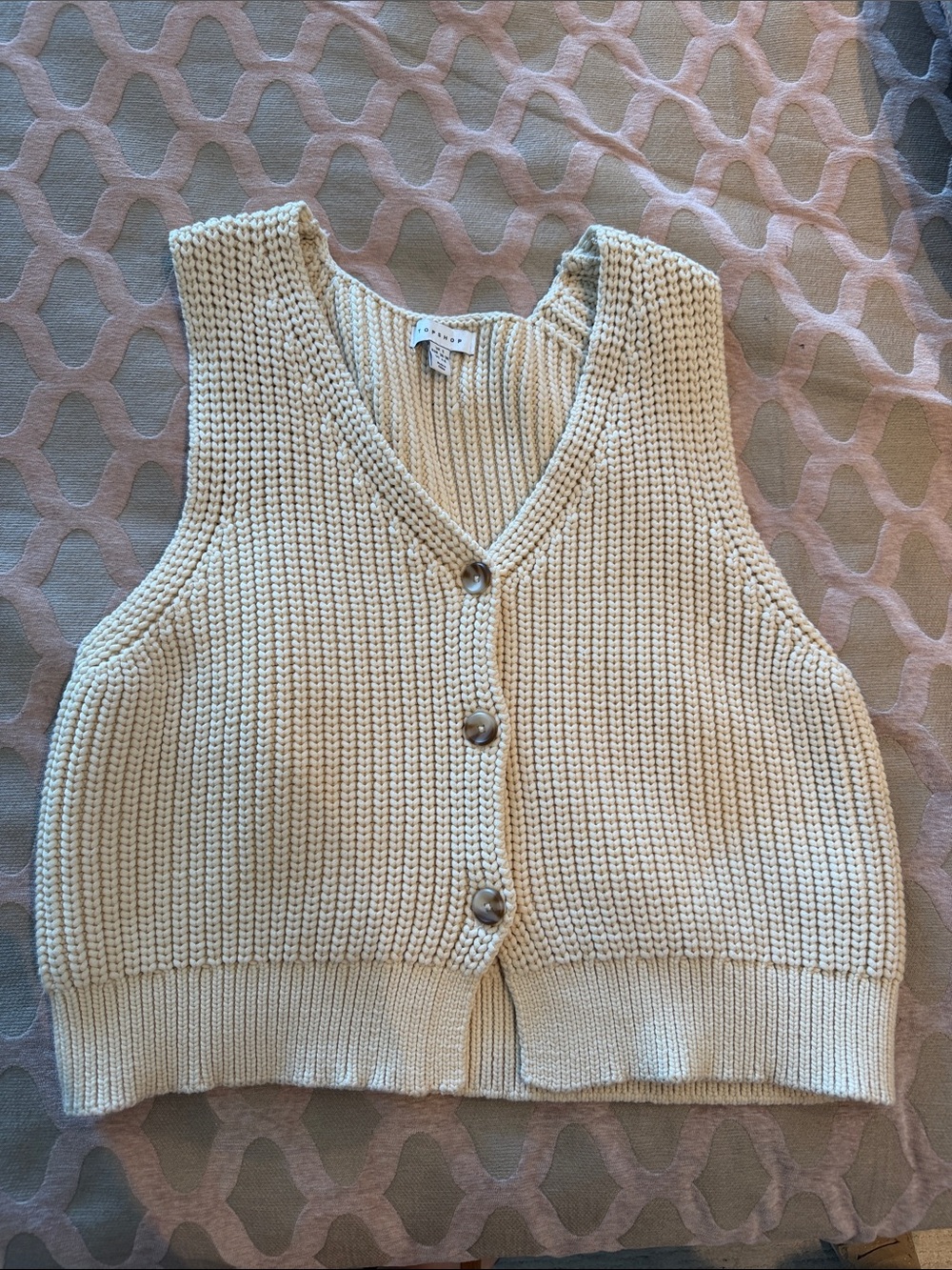 Topshop Cream Knit V-Neck Button-Front Sweater Vest